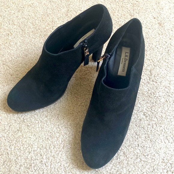 LK Bennett Black Suede Zip Up Block Heel Ankle Boot Size 39 - Picture 9 of 11